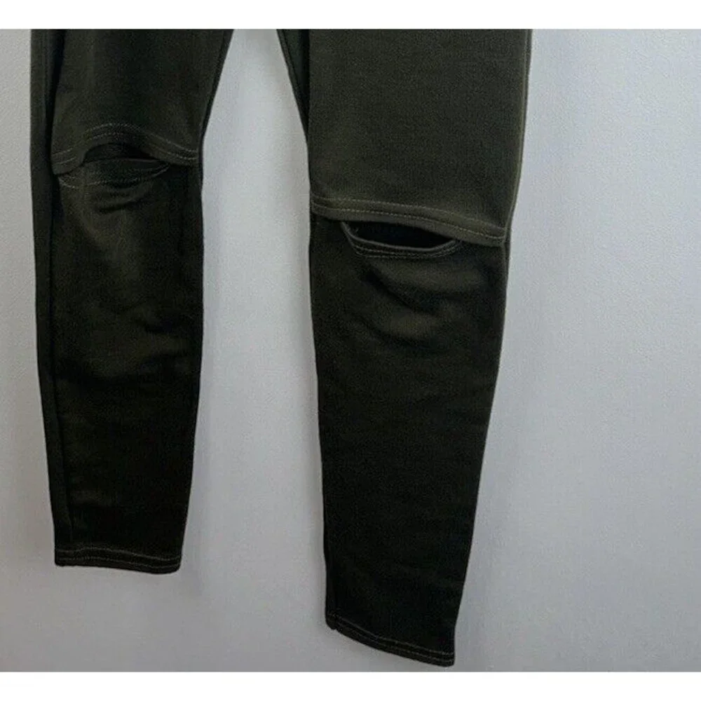 Missguided Sz 6 Pull On Leggings Cut Out Knee Army Green Yoga Stretch Women’s
